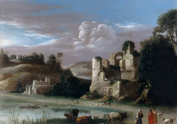 Paisagem com ruínas e pastores